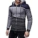 Produktbild Herren Reißverschluss Pullover Herbst Winter Kapuzenpullover Farbe Patchwork Kapuze Tasche Sweatshirt Jacke Mantel Outwear Zip Hoodie für Sport Fitness Gym Training & Freizeit Felicove