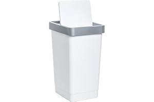TATAY Cubo de Tapa Basculante Smart, 25L de Capacidad, Polipropileno, Libre de BPA, Bolsa Basura 30L, Color Blanco, Medidas 26 x 34 x 47 cm