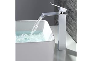Homelody Robinet Salle de Bain Cascade Mitigeur Lavabo Haut Robinet Lave Mains Corps en Cuivre Durable Robinetterie Design Elégant Mélangeur Lavabo Chromé