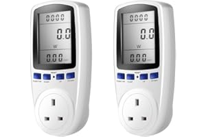 NAVESO 2pcs Power Meter Energy Monitor UK Plug, 13A Power Meters Energy Monitor, Power Meter Energy Monitor Plug with 7 Monitoring Mode Overload Warning for Home Hotel Blue Backlight