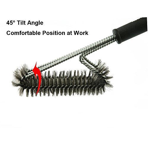 BBQ Grill-Bürste, Newdora -45CM- 3 Edelstahl BBQ Grillbürste in 1 und einen kleinen 100% kleine Silikonpinsel / Hitzebeständige Handschuhe – Best Barbecue-Reiniger Werkzeuge Zubehör – Outdoor-Küche Drahtborsten Reinigung Grates Parts Set Weber Holzkohle, Charbroil, Gas, elektrischer Handgriff, Porzellan, Infrarot-Grills - 3