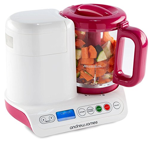 Andrew James Digital Baby Food Maker - 2 Year Warranty - 2 in 1 Compact Blender And Steamer To Cook And Puree Food-Available in Light Green Or Raspberry Pink (Raspberry pink)