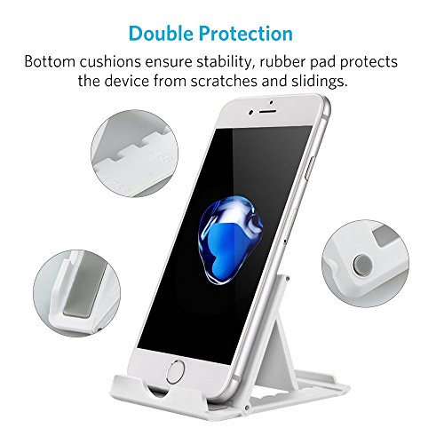 Handy Ständer Tablet Ständer, Multi-Winkel Faltbar Gummi Desktop Halterung iPad Stand Handy Stand Tablet Ständer Handy Halterung Tisch Halterung für 6-8 Zoll Tablet, E-Reader, Smartphone, iPhone 7 / 7 Plus, iPad, Galaxy Tab, S7/ S7 Edge, Huawei P9 (Weiß) - 3