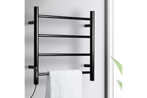 BAKAJI Toallero eléctrico de 50 W de baño a la pared, secador de ropa, toallero con 4 elementos calefactores de metal al carbono, función temporizador 2/4 horas, color negro