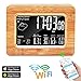 Produktbild LHXHL Drahtlose Wetterstation WiFi digitaler LCD-Holzwecker mit Temperatur/Luftfeuchtigkeit/Uhr/Datum/Kalender/Sekunde Funk-Wetterstation Wecker Tischuhr Vorhersagestation für IOS Android-Smartphone