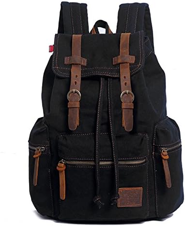 Canvas Vintage Backpack School Bags - Airdom 2017 New Updated, Daypack Women Men Girls Boys Unisex Fashion Backpacks For School Laptop Travelling Hiking Camping Including Real Cow Leather (standard, Black)
