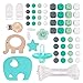 Produktbild Silikon Perlen Kit Sensorische Kauen Zubehör Baby Armband Beißring Monat alte Spielzeug Dummy Clips aus Holz Schnuller Clips BPA frei beste Dusche Geschenk für jungen handgemachten Schmuck