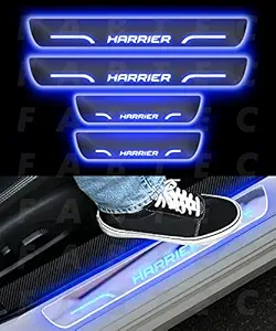 Fabtec Car Door Foot Step Led Sill Plate Compatible for Tata Harrier (Set of 4) (Blue)