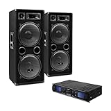 W-2222 PA DJ Altavoz 3 vias2x 30cm Altavoz de 3 vías con grave de 2 x 30cm (12"), trompeta de medios y tweeter piezo | 500W RMS - 1000W de potencia máxima | Fácil de transportar, robusto | Cubierta de fieltro y protección en las esquinas