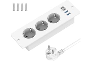SUDEERY Blat wpuszczane gniazdko z 2 portami USB i 2 typami C, listwa zasilająca z 3 gniazdami do zabudowy, z kablem o długości 2 m, do mebli lub powierzchni roboczych (biała)