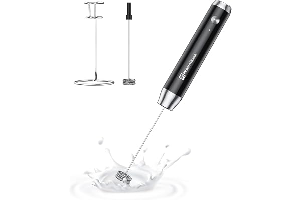 Maestri House Mousseur à Lait Électrique, Rechargeable Mousseur a Lait, Fouet en Acier Inoxydable, étanche Portable Mini Mixeur 2 fouets pour Café, Latte, Cappuccino, Matcha, Lunafro (avec Support)