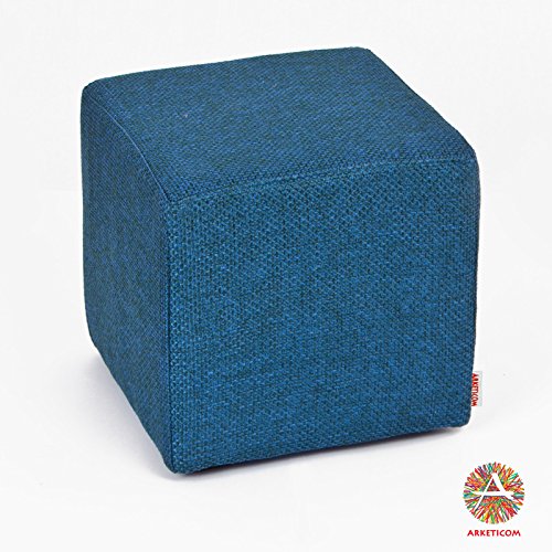 Arketi-com Ottoman Cube Blue Polyurethane High Density Height cm 25 Side cm 25 Hand Made in Italy