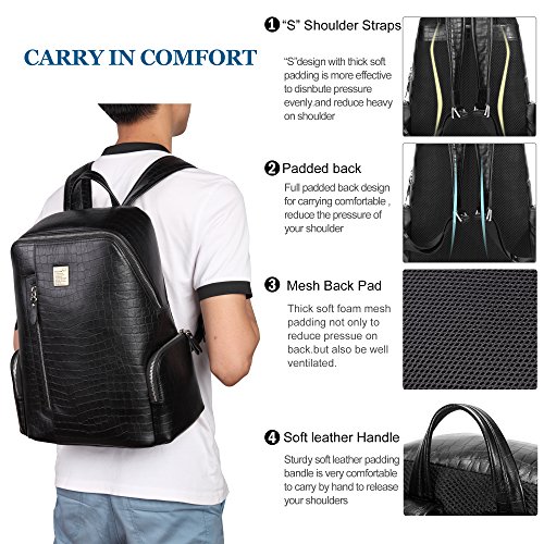 BISON DENIM 14 Zoll Laptop Rucksack Backpack Lederrucksack Schulrucksack f  r Arbeit Campus Studenten Outdoor Reisen Wandern mit Gro  er Kapazit  t  B