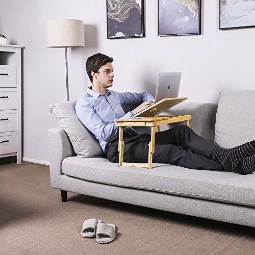 Songmics Laptoptisch Notebooktisch Betttisch Lapdesk 35 x55 x 29 cm für bis 17 Zoll Laptops aus Bambus höhenverstellbar Klappbar Betttablett Frühstückstablett LLD01N - 2