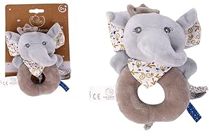 DODO D'AMOUR - Doudou Hochet - Éléphant - 032291 - Beige - Polaire - Naissance - Peluche - Bébé - 13 cm x 10 cm - À Partir de 0 mois