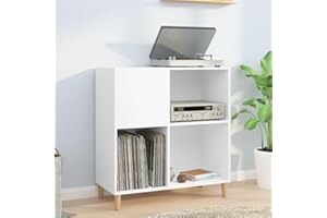 Prissent Mobile Porta Dischi in Legno Multistrato - Mobiletto Multiuso TV Basso 84,5x38x89 cm - Scaffale Libreria Soggiorno per CD e Vinile - Bianco