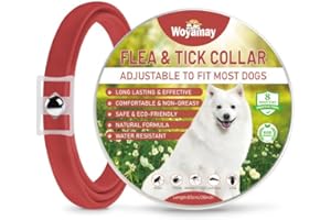 Woyamay Collare Antiparassitario per Cani, Naturale 8 Mesi di Protezione Collare Antipulci Cane, Regolabile Resistente All'acqua 65cm Collari Antiparassitari per Cani Per Tutte Le Taglie, Rosso