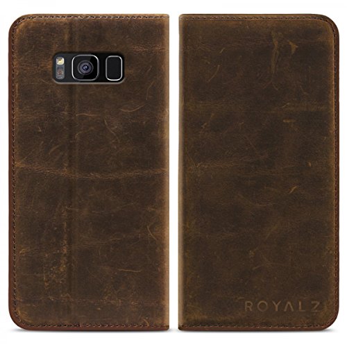 ROYALZ Ledertasche fÃ¼r Samsung Galaxy S8 Plus LederhÃ¼lle (fÃ¼r Galaxy S8+ SM-G955F / G955 und Galaxy S8 Plus Duos) Tasche Cover Vintage Etui Case Schutztasche SchutzhÃ¼lle - mit unsichtbaren Magnet, Farbe:Braun