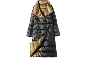 DAIHAN Mujer Invierno cálido Reversible Chaqueta de Plumas Dos Bolsillos De Gran tamaño Chaqueta Acolchada Parka Outwear Largo Cálida y Gruesa