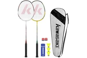 A1 TAAN Kawasaki Badminton Racket Set of 2, Graphite Shaft Alloy Frame Lightweight Badminton Rackets for Training, Sports and Entertainment, with 3 Badminton shuttlecock, 2 Overgrips and 1 Bag