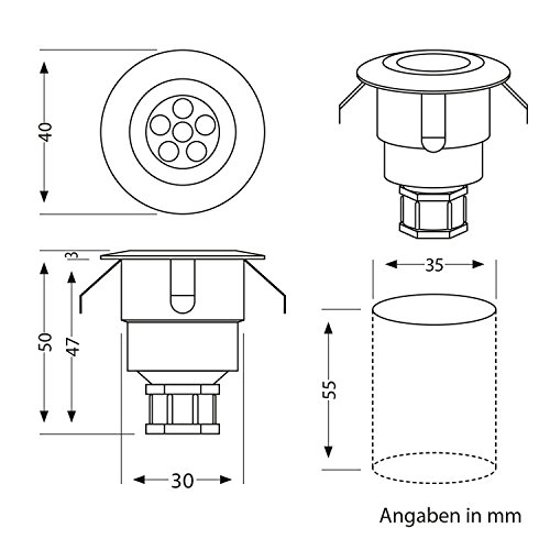 parlat LED Boden-Einbauleuchte Atria für außen, warm-weiß, je 14lm, IP65, 40mm Ø 6er Set - 5
