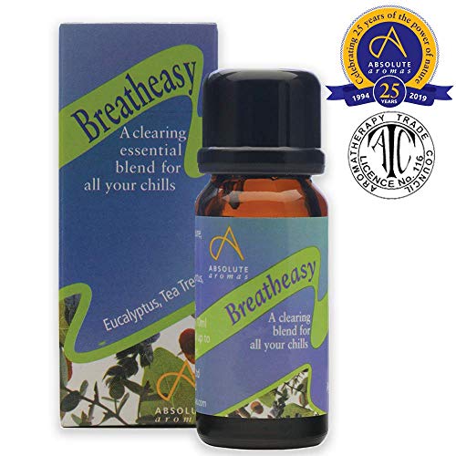 Absolute Aromas Breatheasy Essential Oil Blend 10ml with 100% Pure, Natural Eucalyptus, Tea Tree, Cajeput, Ravensara & more Essential Oils - A Clearing Essential oil blend for all your Chills.