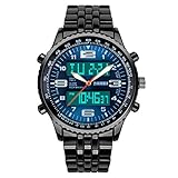 Sport Herren Armbanduhr - Zink Legierung Armband Multifunktion EL-Licht Alarm Chronograph Kalender Display Digital - Analog Quarz Armbanduhres für Männer Jungen, Blau Gehäuse