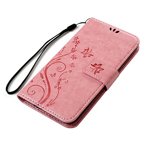 S5 Wallet Case Flip Hülle Samsung Galaxy S5 9600 Lederhülle YOKIRIN Feder Muster PU Leder Hardcase Tasche Brieftasche Schutzhülle Handytasche Flipcase Standup Book Cover Hardschale Etui mit Kartenfach und Taljereep Rose - 2