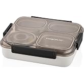 Vagonlife Bento 1200ml Lunchbox Tek Katlı 4 B&ouml;lmeli ve Kaseli &Ccedil;elik Sefer Tası Yemek Kutusu (Siyah)