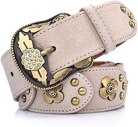 SZH&amp;BELT Retro Diamond Rivets Belts Women 's Jeans Accessories Belt , beige 102cm
