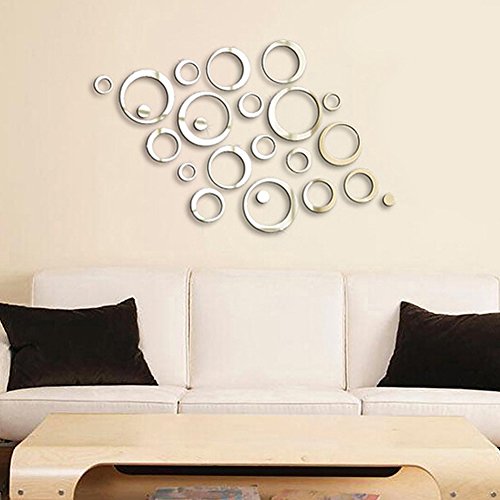 Demiawaking 24Pcs Schöne Abnehmbare 3D DIY Kristall Kreise Aufkleber Spiegel Wandaufkleber fuer Schlafzimmer ,Kinderzimmer, Wohnzimmer, Haus Dekor Silber (10) - 5