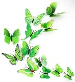 MissBirdler 24 Stk. Grüne Schmetterlinge 3D Effekt Kühlschrank Schmetterling Magnet mit Klebepunkten Wandtattoo Wand Aufkleber Dekoration Einrichtung Wohnzimmer Schlafzimmer Küche Kinderzimmer Deko Butterfly Wall Sticker Magnet
