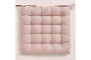 ROOM99 Aura - Cojín para Silla, 40 x 40 x 4,5 cm, con Cintas, cojín Decorativo para Silla, Suelo, Exterior, Interior, salón, Color Rosa pálido, 1 Unidad