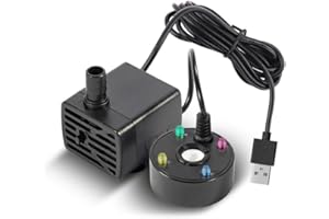OXFUZZ USB 5V Water Pump Mist Maker LED Lights Mini Mister Fog Machine, Indoor Fountain Garden Pond Water Fogger Atomizer Black