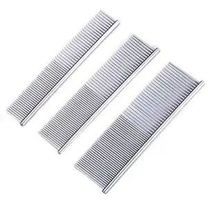 KABUDA 3 Pack Pet Comb, Chrome Electroplating Steel Combs in 3 Sizes (19 x 3 cm, 19 x 4 cm, 19 x 5 cm) for Dogs, Cats, and Other Pets with Different Lengths of Hair (Pack of 3)