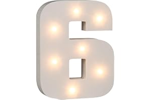 OUT OF THE BLUE OOTB Illuminated Number 6 Light with 7 LED, Wood, White