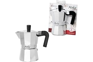 Kasaviva MOKA, Caffettiera per Caffè Espresso, con Manico Anti Scottatura, in Alluminio (3 Tazze)