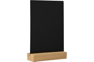 EUROPEL Présentoir de table de luxe style ardoise A5 vertical, pied en bois de chêne certifié FSC, pour marqueur à base d'eau, présentation recto-verso, pour restaurant, hôtel, conférence, festivals