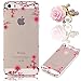 Produktbild Sunroyal iPhone 5 5G 5S SE 5SE Hülle Case Transparent Handyhülle Schutzhülle Durchsichtig TPU Crystal Clear Gel Case Backcover Bumper Slimcase [Kratzfeste] Weichem Flexible Löschen Back Gel Zurück Rückseite + Kamelie Universal Schleife Kristall DIAMANT Bling Glitter Rhinestone Strass Anhänger Anti Staub Schutz Stecker Stöpsel, Plum Blume Muster