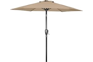 Simple Deluxe 7.5' Patio Umbrella Outdoor Table Market Yard Umbrella with Push Button Tilt/Crank, 6 Sturdy Ribs for Garden, Deck, Backyard, Pool, Tan