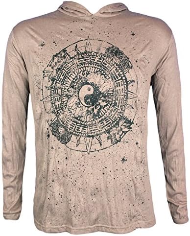 Pure Clothing Pure Men´s Hooded Sweater - Yin and Yang Size M L XL Martial Arts Yogi Tao Buddha Yogi Guru (L Khaki)