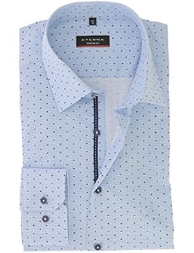 ETERNA Herren Langarm Hemd aus 100% Baumwolle Modern Fit mit Kent Kragen Gr. 41 Hellblau kariert Punkte