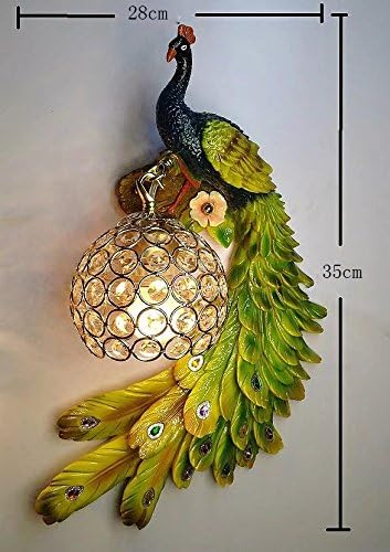 HJK Creative Personality Resin Peacock Wall Lamp Clubs Porch Restaurant Villa Staircase Creative European Crystal Wall Lamp,D,5 (W)