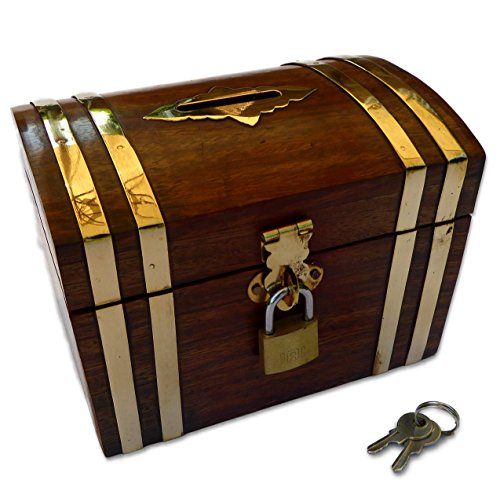 Tirelire en bois avec serrure en laiton