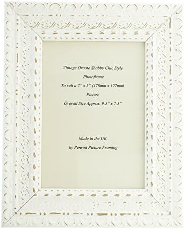 Handmade Ornate Distressed White Shabby Chic Vintage Picture Frame for a 7" x 5" (178mm x 127mm) Photo