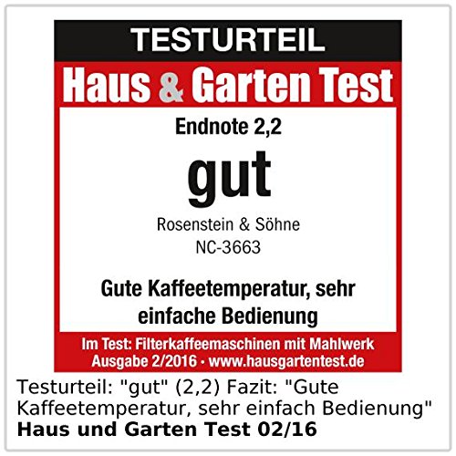 Rosenstein & Söhne Kaffeemaschine KF-615 mit Mahlwerk und Timer, 1,5Liter, 12 Tassen - 5