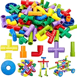 PULSBERY Pipe Puzzles Building Blocks Toy Game Set for 3-8 Years Old Kids Boys & Girls,Multicolor,85 Piece (Pipe Puzzle Building Block Toy)