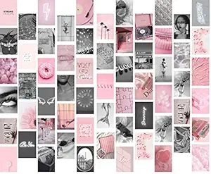 Quary Aesthetic Wall Collage Kit || 60pcs (4?6inch) Pink & Gray Aesthetic Posters for Teen Girls Room Decor Comes With Adhesive Tape From Top To Bottom