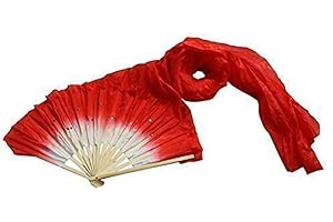 VALINK Dance Fan, 1.8m Hand Made Belly Dancing Bamboo Long Silk Fans Veils Colorful Art Fan, Folding Hand Held Fan for Wedding Party Stage Performance Supplies Decoration Crafts