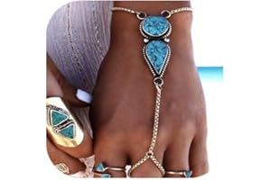 Jovono - Bracciale baciamano, turchese, stile bohémien, etnico, vintage, da spiaggia, per donne e ragazze